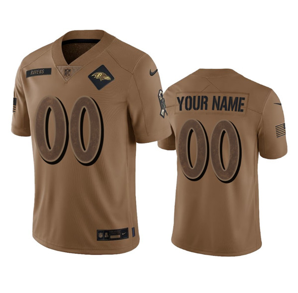 Mens Baltimore Ravens Active Player Custom 2023 Brown Salute To Service Limited Stitched Jersey->customized nfl jersey->Custom Jersey
